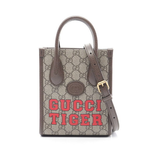 Gucci Interlocking GG Tote Bag GG Supreme Handbag Leather Beige Brown - Picture 1 of 7